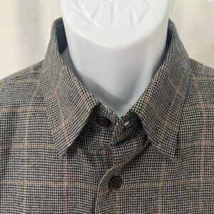 ORVIS Men's gray, black & khaki herringbone Merino Wool / Cotton l/s shirt Large